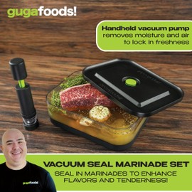 Guga Foods Vacuum Seal Marinade Container Set, Air Sealed Pump, Removes Air for Quick Marination, Barbecue & Grilling Marinator