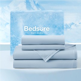 Bedsure Cooling Sheets Full Size, Cooling Bed Sheets for Hot Sleepers, Chill Cool Sheet, Deep Pocket Up to 17.5 Inches, Soft & Breathable Full Size Sheets, 4 Pieces, Blue
