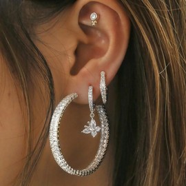 Cute CZ Butterfly Dangle Hoop Earrings for Women Teen Girls Hypoallergenic Charms Huggie Hoops Crystal Butterflies Animal Austrian Statement Dangling Hoop Earrings Jewelry (Silver)