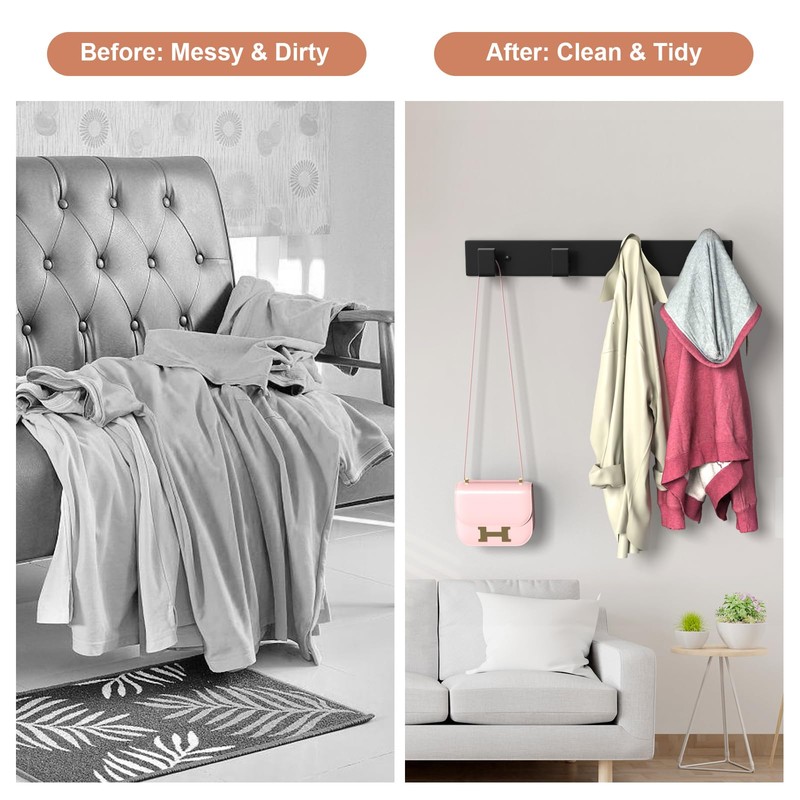 PMMASTO Coat Rack Wall Mount with L Shaped Black Coat