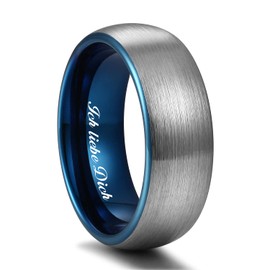 Zakk Men's Women's Tungsten Engagement Ring Wedding Ring Partner Rings Brushed 6 mm 8 mm Black Blue with I Love You Engraving, Tungsten