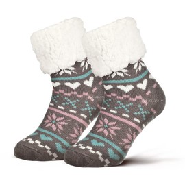 Piarini 1 Pair of Cuddly Socks with ABS Sole, Warm Women's Socks, Cottage Socks, Winter Socks with Non-Slip Nubs - Love-grey (one-size)