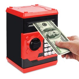 Setibre Piggy Bank, Electronic ATM Password Cash Coin Can Auto Scroll Paper Money Saving Box Toy Gift for Kids (Red)
