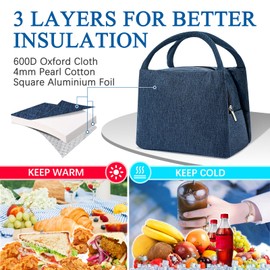 GAOHUI Insulated Lunch Bag for Men Women, Packed Small Cool Bag Lunch Box Kids, Thermal Water-Resistant Adults Lunch Box Bag for Work, School, Picnic Outdoor (Navy Blue)