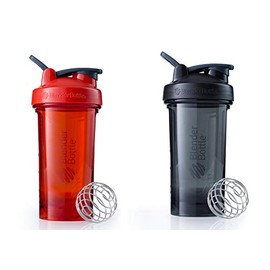 BlenderBottle Pro Series Shaker Bottle BlenderBall Rounded Base with SpoutGuard, 24 Ounce, 2-Pack (Black - Orange)
