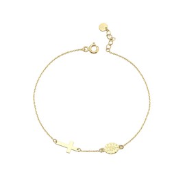 MIONZA 14K Solid Gold, Gold Plated, or 18K Gold Vermeil Rosary Bracelets for Women, Adjustable Cross Bracelets with Onyx, Pearl, and Religious Charms (Standart Rosary Cross Bracelet, Gold Plated)