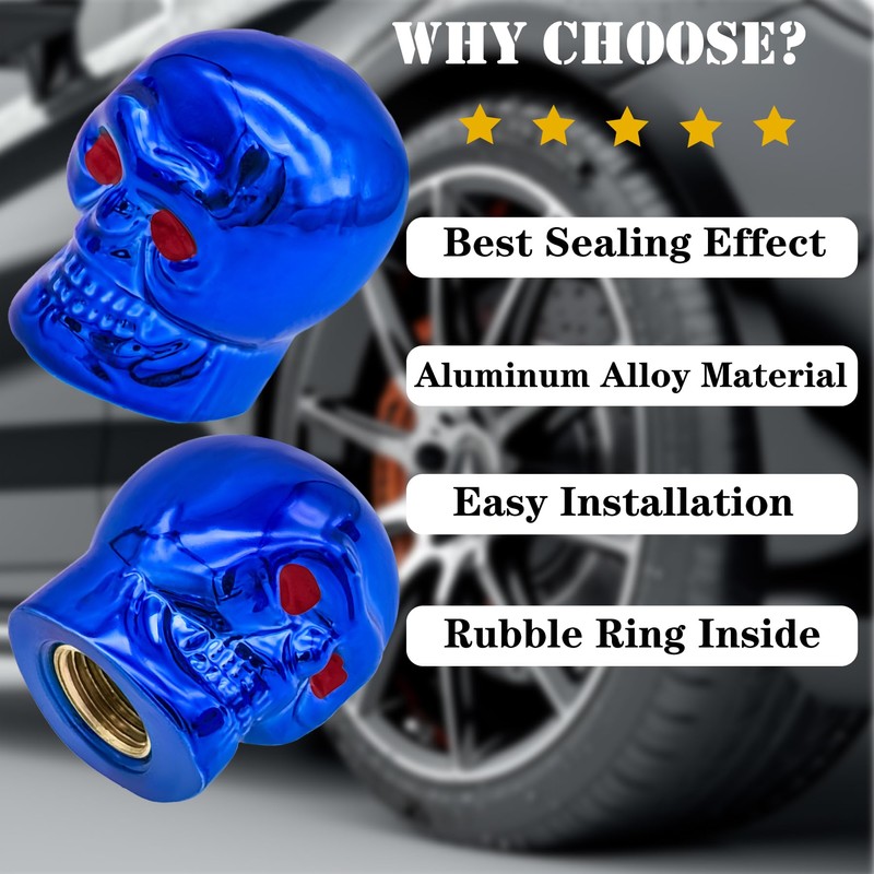 MEAJOO 8PCS Skull Style Tire Valve Stem Caps, with O
