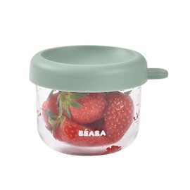 BEABA 5 oz Glass Baby Food Jars with Soft Silicone Air Tight Lids, Glass Storage Containers with Lids, Microwave and Freezer Safe Containers, Sage Green