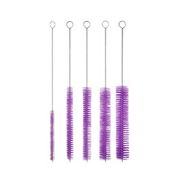 Professional Tube Cleaning Brush Set, Purple, Large 5 Pc. Kit, Long Deep Cleaning Brushes with Flexible Handles for Bottles, Straws, Pipes, Glass, Guns, and Detailing, Heavy Duty 9.8” Length