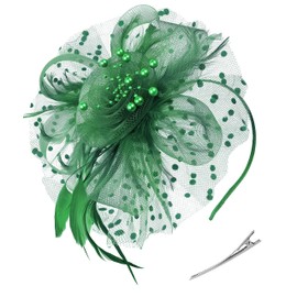 St Patricks Day Fascinators Hat for Women Tea Party Headband Kentucky Derby Wedding Cocktail Mesh 7"Hair Clip 1pc