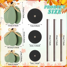 Thyle 3 Pcs Fall Pumpkin Table Centerpieces Wood Fall Table Decorations for Home Thanksgiving Tall Standing Block Autumn Harvest Sign with Bow for Home Decor(Pale Green)