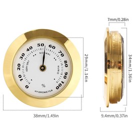 Golden Upgraded Mini 38mm Round Glass Analog Hygrometer Suitable for Humidors Guitar Violin, Thermometer with Probe Thermometers and Weather Instruments Temperature Reading Thermometer