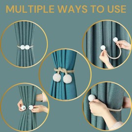 Metazonix - 4pcs Magnetic Curtain Tiebacks - Tie Backs for Curtains 2 Pack - Tiebacks for Drapes or Curtains - Magnetic Curtain Clips - Curtain Magnets Closure (Silver White)