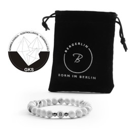 BERGERLIN Letter Bracelet in White – Partner Bracelet with Real 6 mm Natural Stone Beads – with Certificate of Authenticity