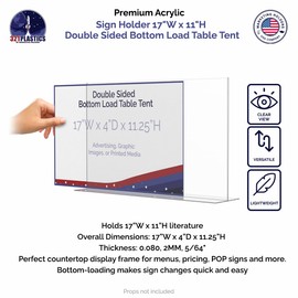 Marketing Holders 2 Pack Sign Holder 17" x 11" Double Sided Display for Food Drink Menu at Nightclub Restaurant Table Tent POP Retail Boutiques Clear Acrylic Printed Material Stand