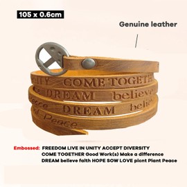 Rantanto Genuine Leather Wrap Bracelets Trendy Western Stackable Cuff Adjustable Boho Layered Bracelet Jewelry For Men Women (Brown Stamped Words)
