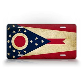 SignsAndTagsOnline Americana Ohio Flag License Plate Antique Textured OH Western Auto Tag