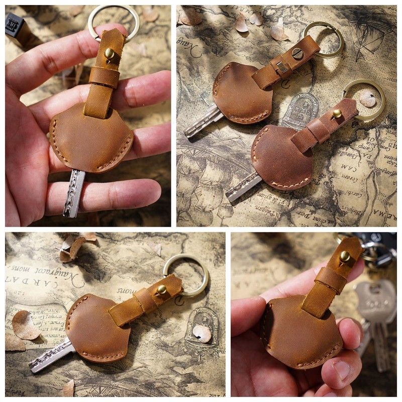 Kaaipee Genuine Leather Key Cover with Keychain Holder Key Cap