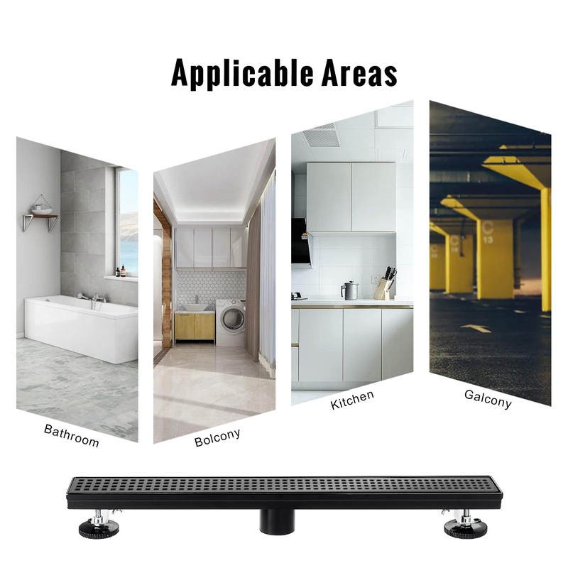 SaniteModar Linear Shower Drain, Matte Black Shower Drain 24 inch
