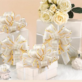 10 PCS Large Pull Bow Gift Wrapping Bows, Party Birthday Holiday Gift Wrapping Bow, Christmas, Wedding Baskets, Valentine's Day Present Decoration Bow(White)
