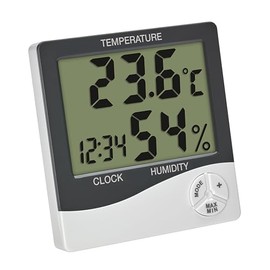 TFA Dostmann Digital Mini Thermo-Hygrometer Indoor 30.5058.02, Room Thermometer, Humidity Meter, Humidity and Temperature, for Room Climate Control, Max. Min, Including Clock and Date, White