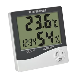 TFA Dostmann Digital Mini Thermo-Hygrometer Indoor 30.5058.02, Room Thermometer, Humidity Meter, Humidity and Temperature, for Room Climate Control, Max. Min, Including Clock and Date, White