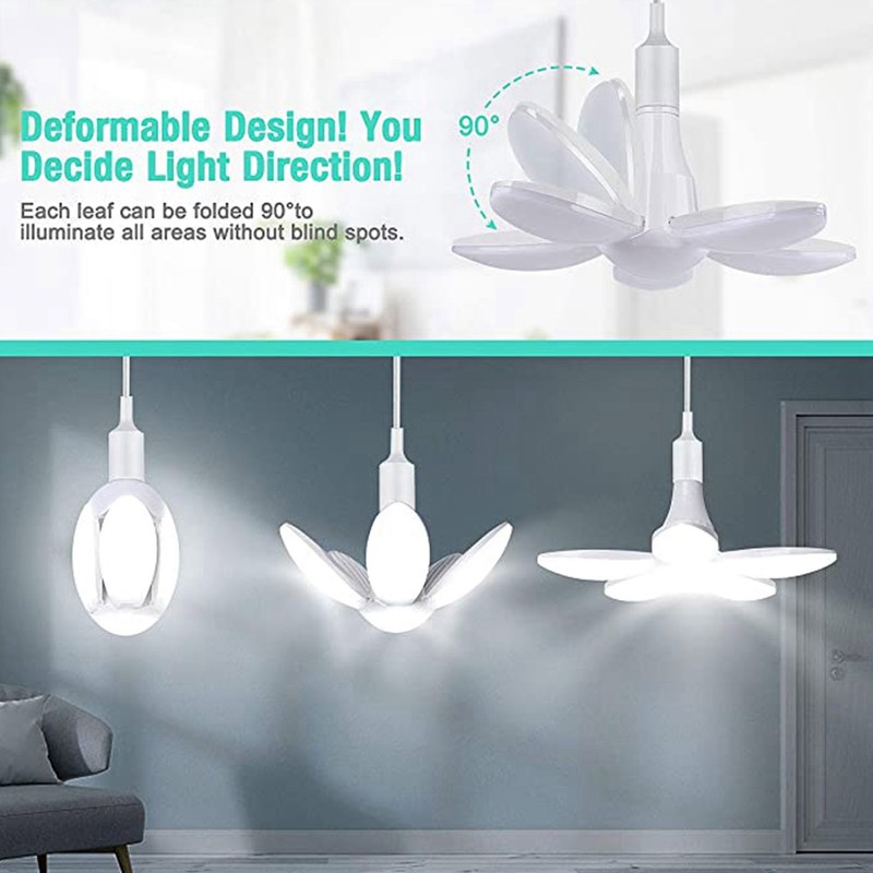 5 Leaf Garage Light LED Deformable Lamp 80W E26 Ceiling