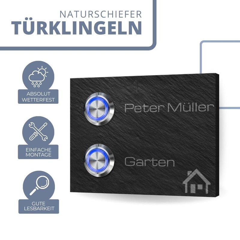'2 Double Door Bell with Bell natural slate "Twin Side