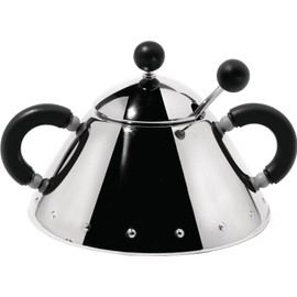 Alessi 9097 B Sugar Bowl with Spoon Stainless Steel Handles and Knobs Polyamide Black