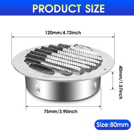 YTKavq Stainless Steel Air Vents,80MM Soffit Vents with Insect Sscreen,Flat-mouthed Vent Cover，Exhaust Air Grille for House，Kitchens and Bathrooms