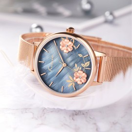 Alienwork Women's Watch, Mother of Pearl Dial, with Metal Mesh Strap, Bracelet