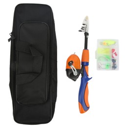 Kids Fishing Rod Reel and Lures Resin Structure with Storage Bag Children Fishing Full Kit for Outdoor Novice Orange