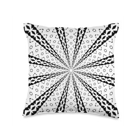 Star Effect Geometric Symmetrical Pattern Black On White Throw Pillow