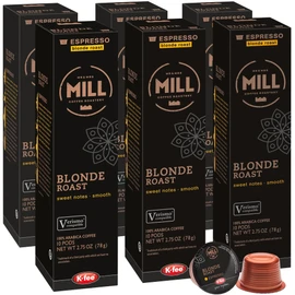 Mr & Mrs Mill Blonde Espresso Pods – K-fee® & Verismo* Compatible, Coffee Capsules | 60 Count (6 Boxes x 10 Pods) | 100% Arabica | Smooth, Mellow Roast | Single-Serve Espresso