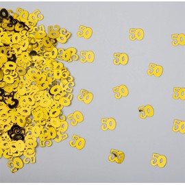 SHATCHI 28g Gold 50th Birthday Confetti Foil Metallic Glitz Table Scatter Sprinkles Age Bday Party Decorations, 12mm