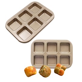 XZJMY 2 Pcs Brownie Pan with Dividers,6-Cavity Baking Bread Pan,Mini Bread Loaf Baking Pan,Non-Stick Bakeware for Baking Mini Bread, Mini Loaf, Mini Meatloaf, Brownie (Gold)