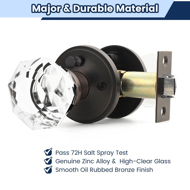 Orger Crystal Privacy Door Knobs with Lock, Faceted Diamond Shape
