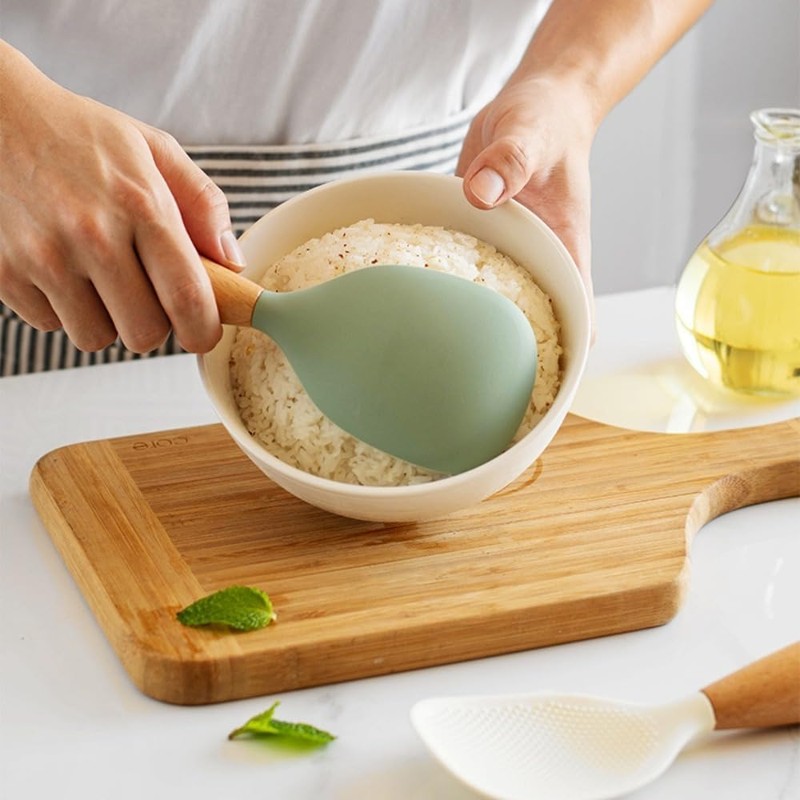 White Standing Silicone Rice Spoon Paddle, Household Rice Shovel Heat