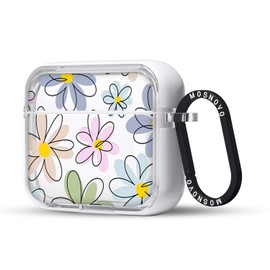 MOSNOVO Case for Airpods 3rd, Protective Clear Case with Shockproof Dual Layer Hard Luxe Metal Ring Designed for AirPods 3rd Generation - Linear Blooms