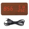 Wooden Alarm Clock LED Voice Control Desk Rectangular Brown Wood