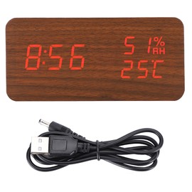 Wooden Alarm Clock LED Voice Control Desk Rectangular Brown Wood Red Light Digital Clock