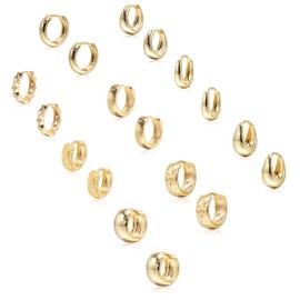 Krstudent 9 Pairs Gold Hoop Earrings Pack 18K Gold Plated Small Hypoallergenic Hoop Huggie Earrings Set for Women Girls