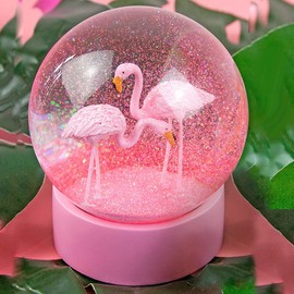 Mingfuxin Snow Globe, Pink Flamingos Snow Globe for Kids, Glitter Glass Snowglobes for Women Girls, Snow Globes Home Office Table Decor Birthday Gift, 100MM Pink Flamingos Valentines Snow Globe