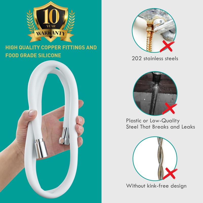 Ultra-Soft Silicone Shower Hose 59 Inches - Handheld Extra Long