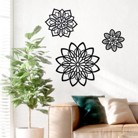 Zzbakress 3 Pieces Metal Flowers Wall Decor, Black Wall Decors, Flower Art Wall Decor Farmhouse Wall Decoration Multiple Flowers Hanging Decor for Bathroom Living Room Garden Office (Black Elegant)