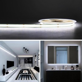 COB LED Tape Light, 24 V, 5 m, Daylight, 6000K, 480 LED/m, Ultra Narrow Width 0.3 inches (8 mm), High Brightness, High Color Rendering (CRI>95), Dotless Uniform Light, Dimmable, Indoor Use, Bedroom