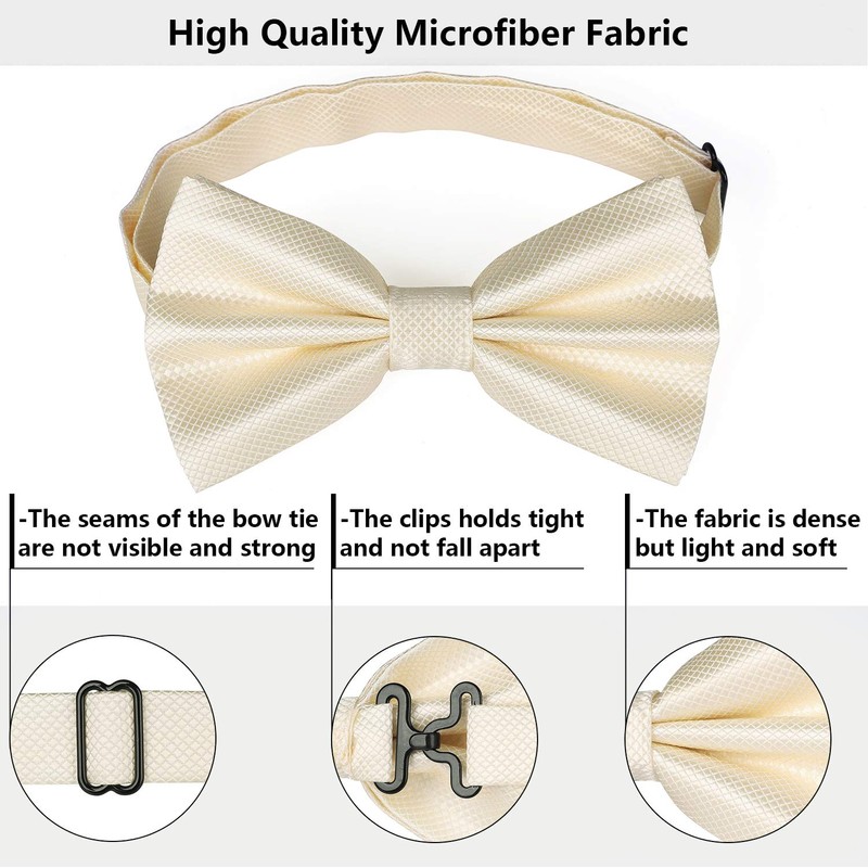 HISDERN Men's Solid Colour Pre-tied Bow Tie Adjustable Tuxedo Bowtie