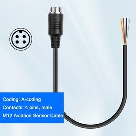 MEIRIYFA M12 4 Pin Aviation Connector Sensor Cable, M12 A-Code 4 Pin to Pigtail Bare Wire Open End Waterproof Sensor Power Cable - 22 cm, 5 Pack (4 Pin Plug)