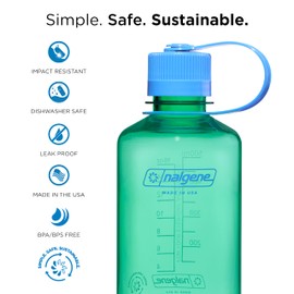 Nalgene Water Bottle - Lightweight Sustain Tritan BPA-Free Shatterproof Bottle for Backpacking, Hiking, Gym, 16 OZ, Narrow Mouth, Pastel Green