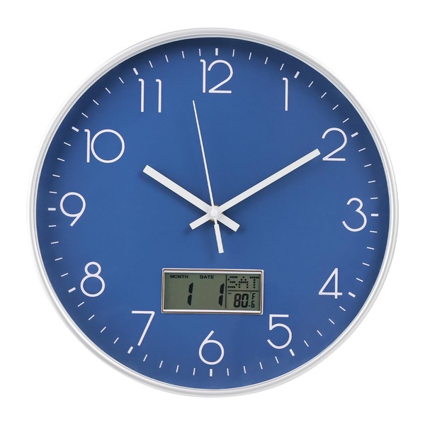 BAKBRAND Wall Clock with LCD Display Non-Ticking Silent Quartz Movement